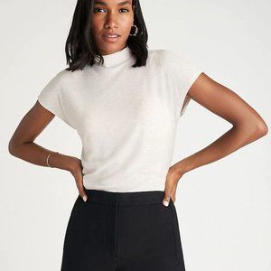 ANN TAYLOR Factory White Cap Sleeve Mock Neck Top Size XS